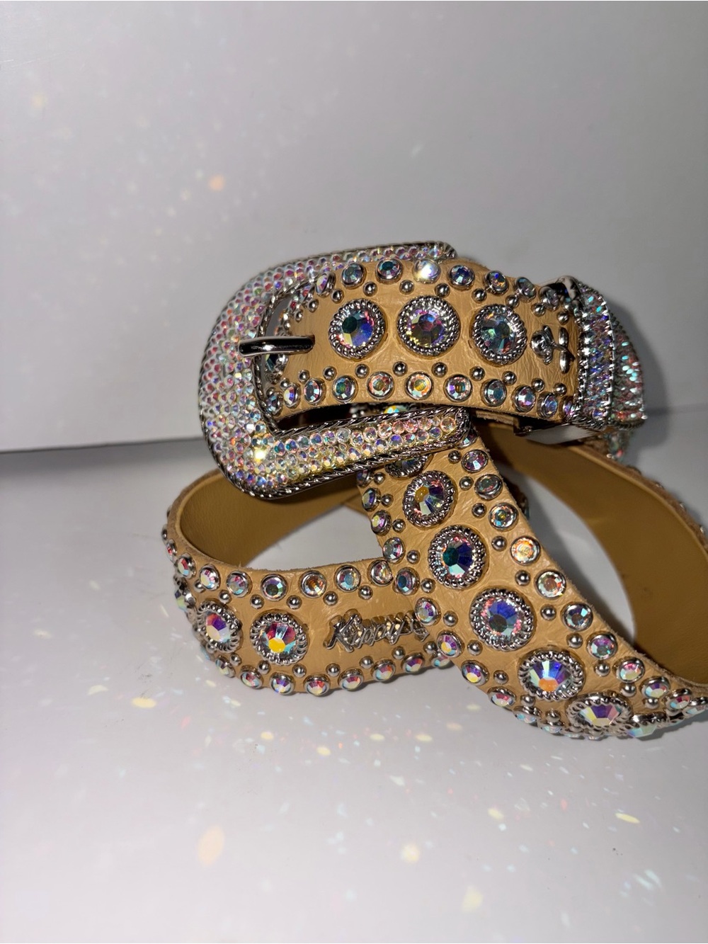 Kippys Rhinestone leather belt western bling Y2K cowgirl festival glam Size 34